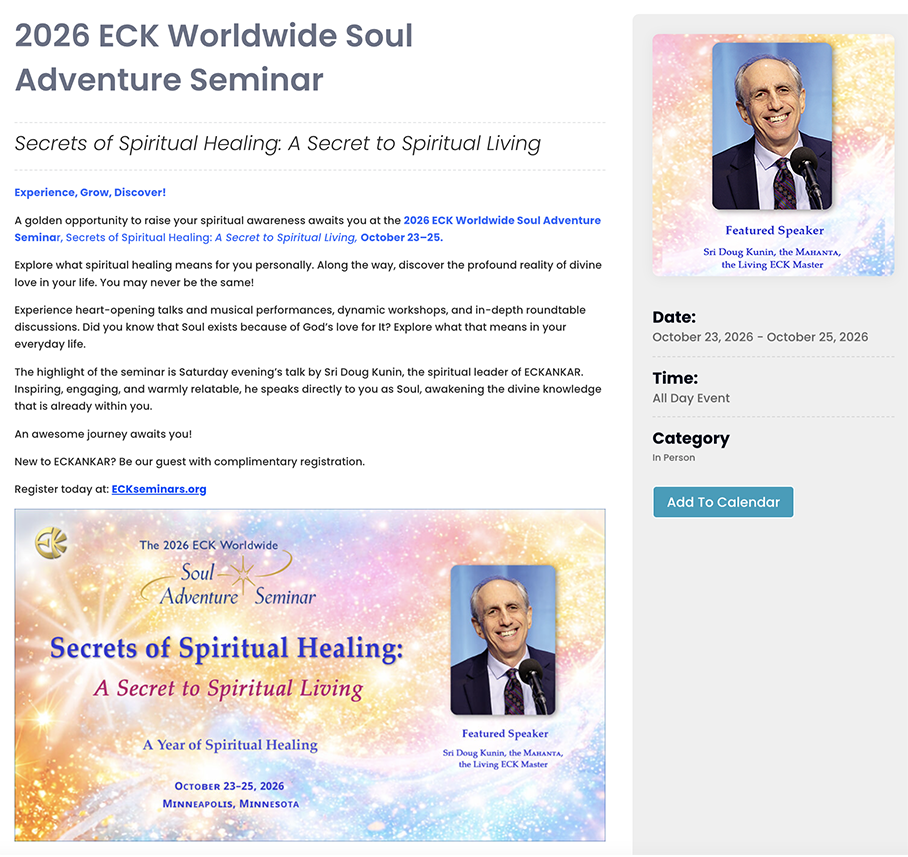 2026 ECK WorldWide Soul Adventure Seminar